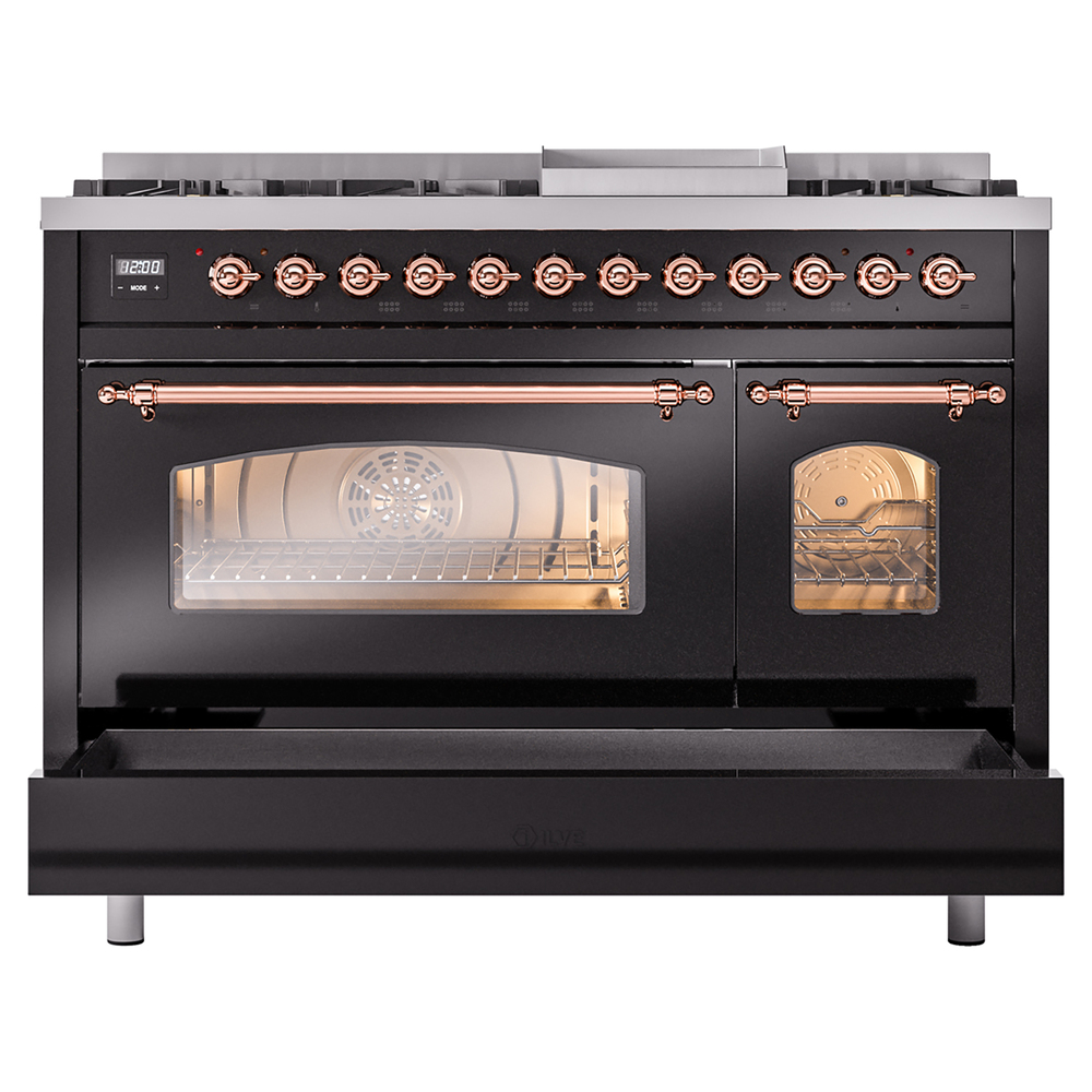 Nostalgie II 48 inch Dual Fuel Range with 5.02 cu. ft. Total Double Oven Capacity UP48FNMPBKPLP