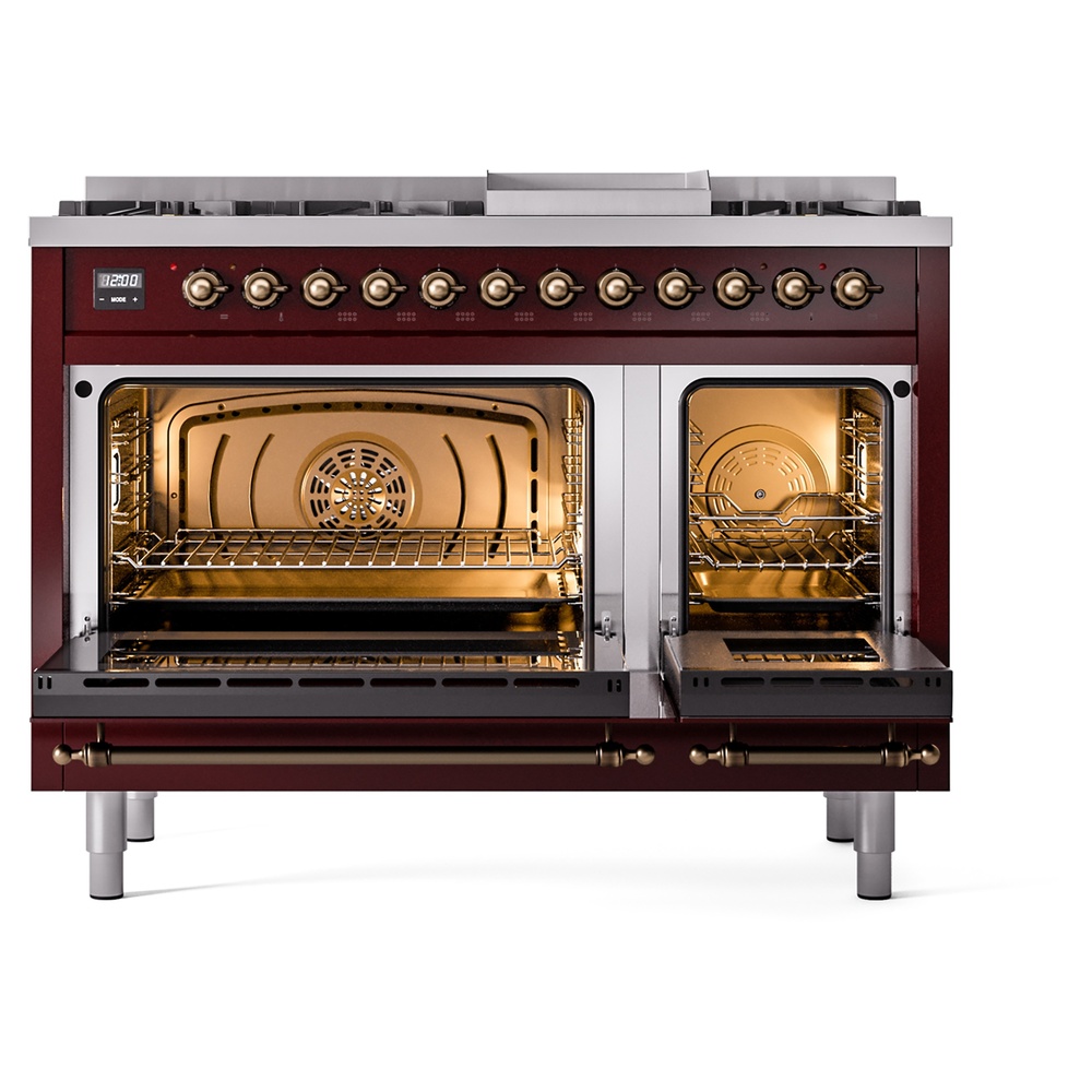 Nostalgie II 48 UP48FNMPBUB Freestanding Dual Fuel Range with 8 Sealed Burners with Griddle Double Oven with Triple Glass Door with Bronze knobs UP48FNMPBUBLP
