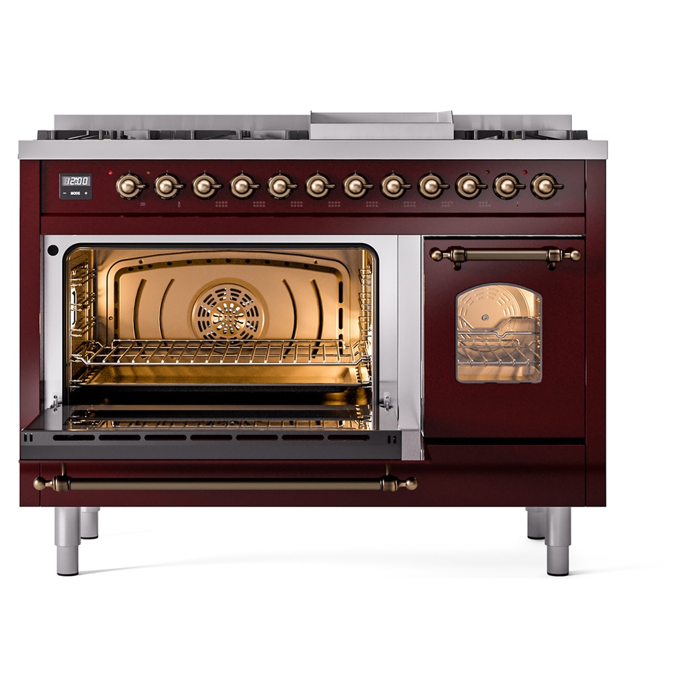 Nostalgie II 48 UP48FNMPBUB Freestanding Dual Fuel Range with 8 Sealed Burners with Griddle Double Oven with Triple Glass Door with Bronze knobs UP48FNMPBUBLP