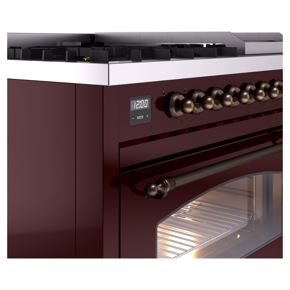 Nostalgie II 48 UP48FNMPBUB Freestanding Dual Fuel Range with 8 Sealed Burners with Griddle Double Oven with Triple Glass Door with Bronze knobs UP48FNMPBUBLP