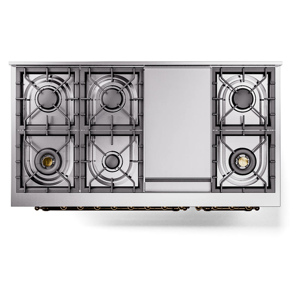 Nostalgie II 48 UP48FNMPBUB Freestanding Dual Fuel Range with 8 Sealed Burners with Griddle Double Oven with Triple Glass Door with Bronze knobs UP48FNMPBUBLP