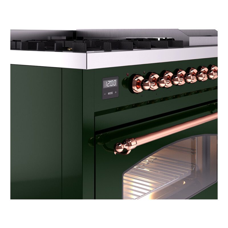 Nostalgie II 48 UP48FNMPEGP Freestanding Dual Fuel Range with 8 Sealed Burners with Griddle Double Oven with Triple Glass Door with Copper knobs UP48FNMPEGP