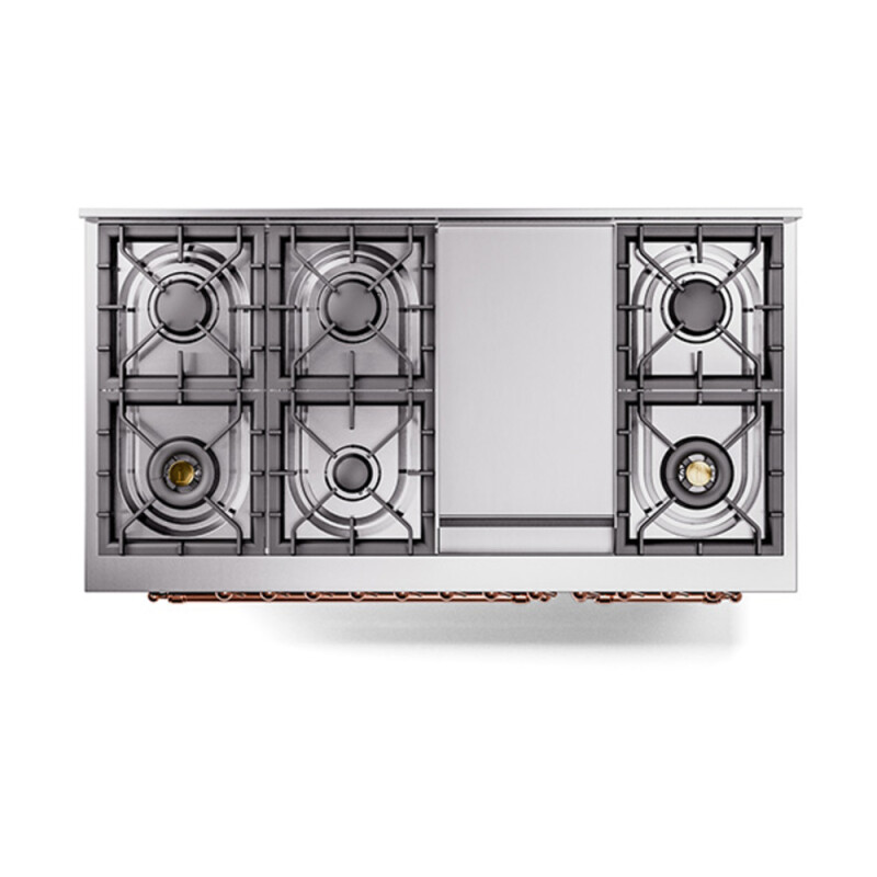 Nostalgie II 48 UP48FNMPEGP Freestanding Dual Fuel Range with 8 Sealed Burners with Griddle Double Oven with Triple Glass Door with Copper knobs UP48FNMPEGP