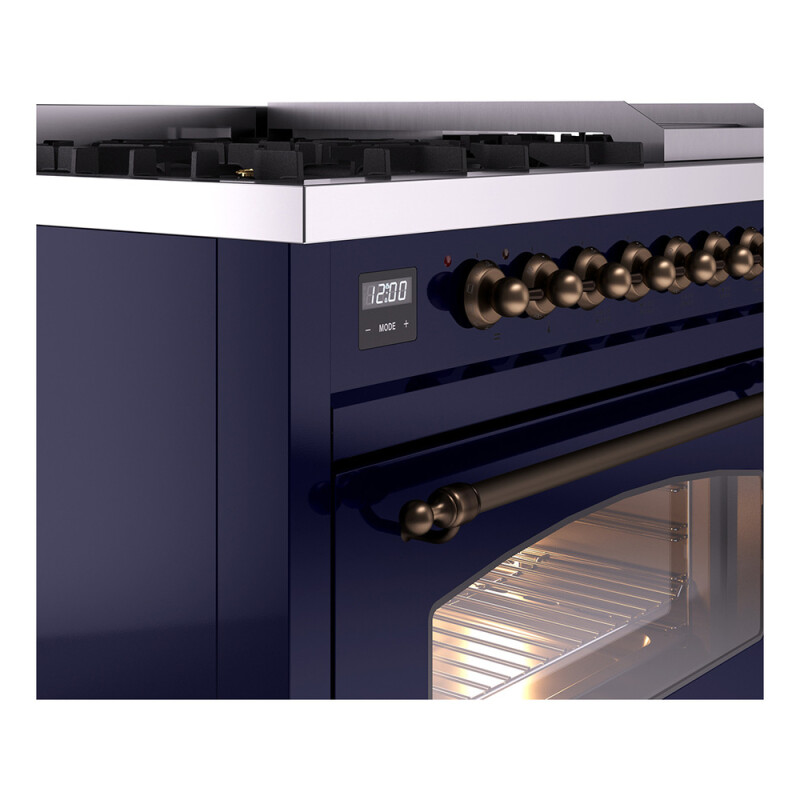 Nostalgie II 48 UP48FNMPMBB Freestanding Dual Fuel Range with 8 Sealed Burners with Griddle Double Oven with Triple Glass Door with Bronze knobs UP48FNMPMBBLP