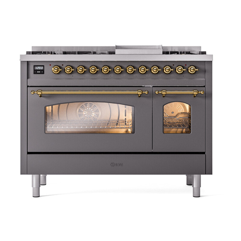 Nostalgie II 48 inch Dual Fuel Range with 5.02 cu. ft. Total Double Oven Capacity UP48FNMPMGGLP