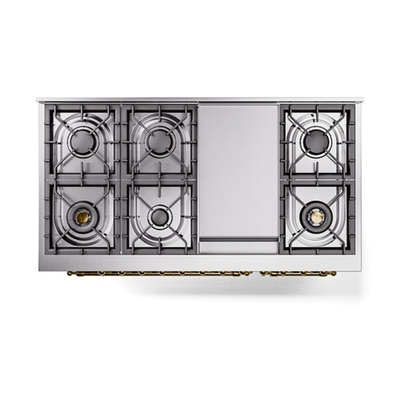 Nostalgie II 48 UP48FNMPRAG Freestanding Dual Fuel Range with 8 Sealed Burners with Griddle Double Oven with Triple Glass Door with Brass knobs UP48FNMPRAGLP