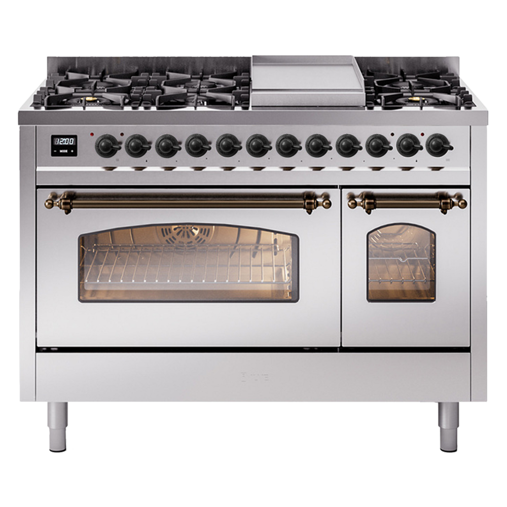 Nostalgie II Series 48 inch Freestanding Dual Fuel Range with Natural Gas, 8 Sealed Burners, Double Ovens, 5.02 cu. ft. Total Oven Capacity, Griddle, Convection Oven, Continuous Grates, Viewi UP48FNMPSSB
