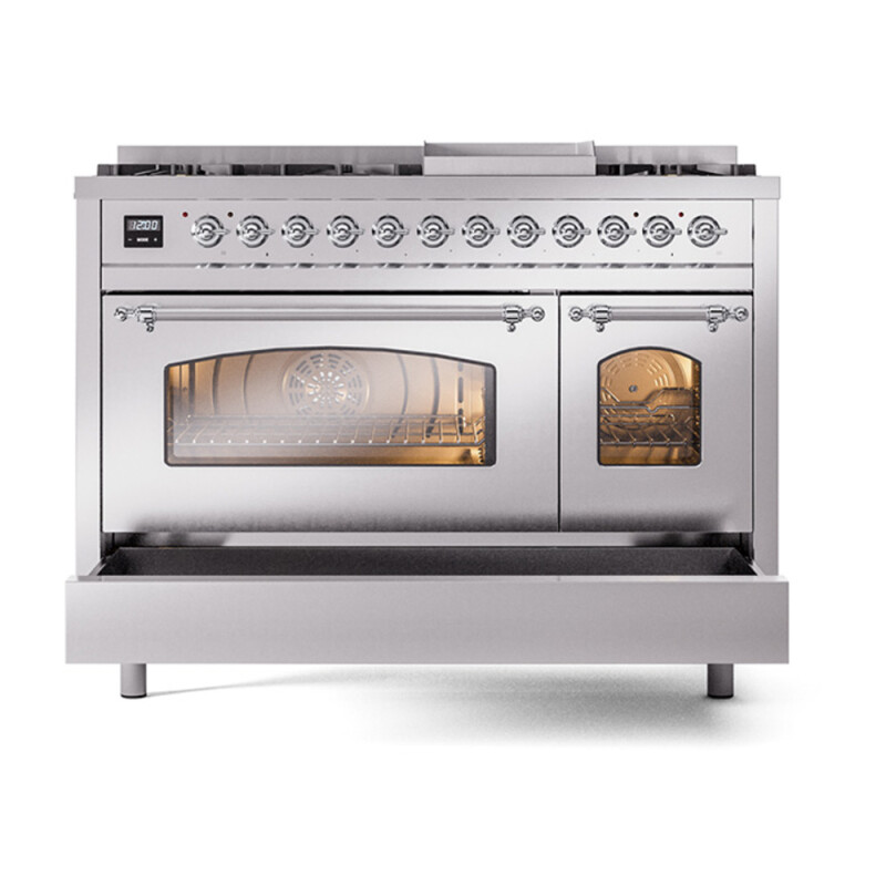 Nostalgie II 48 inch Dual Fuel Range with 5.02 cu. ft. Total Double Oven Capacity UP48FNMPSSCLP