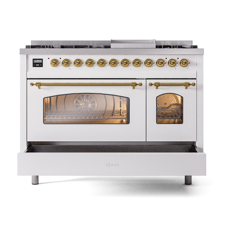 Nostalgie II 48 inch Dual Fuel Range with 5.02 cu. ft. Total Double Oven Capacity UP48FNMPWHGLP