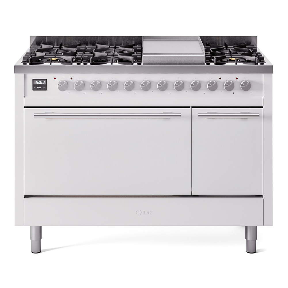 Professional Plus II 48 UP48FQMPWH Freestanding Dual Fuel Range with 8 Sealed Burners with Griddle Double Oven with Solid Door with Stainless Steel knobs UP48FQMPWH