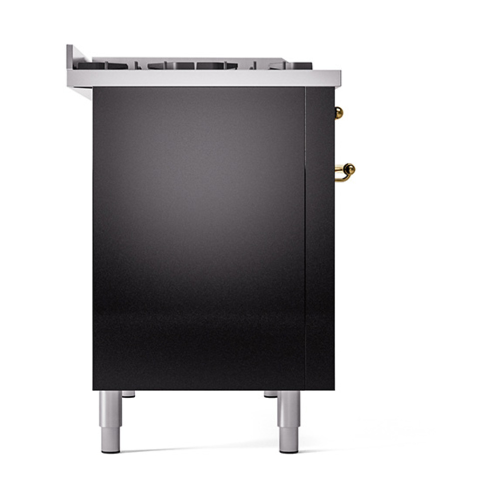 Nostalgie II 48 UP48FQNMPBKG Freestanding Dual Fuel Range with 8 Sealed Burners with Griddle Double Oven with Solid Door with Brass knobs UP48FQNMPBKGLP
