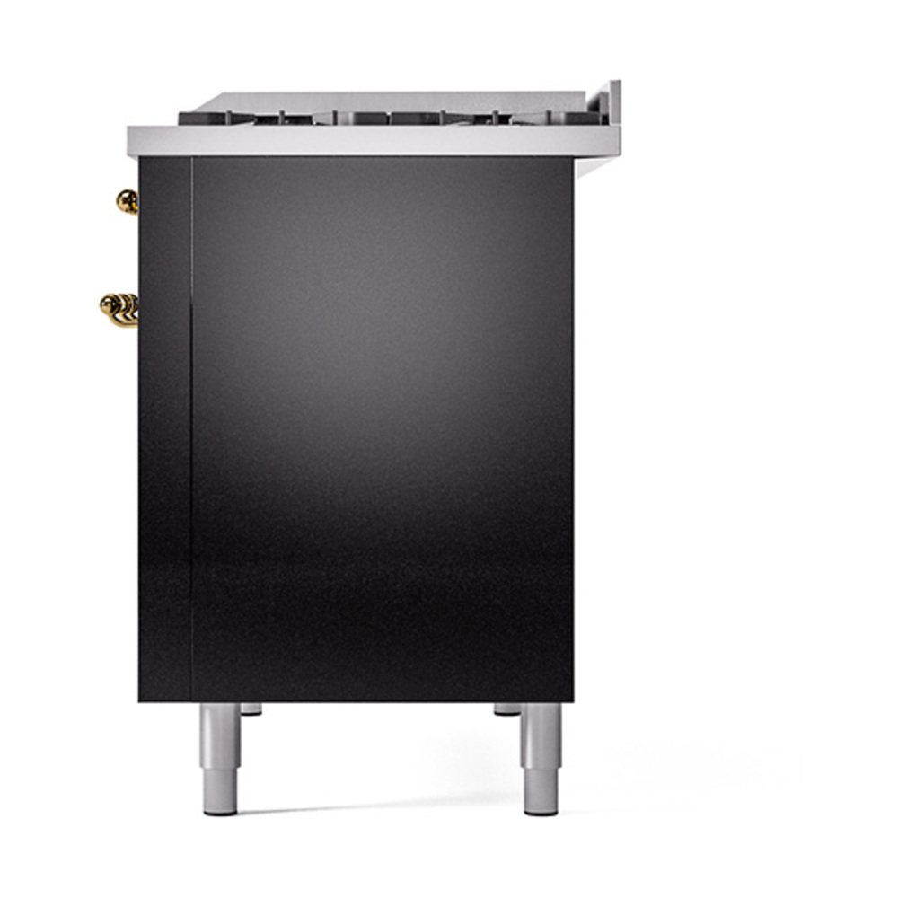 Nostalgie II 48 UP48FQNMPBKG Freestanding Dual Fuel Range with 8 Sealed Burners with Griddle Double Oven with Solid Door with Brass knobs UP48FQNMPBKGLP