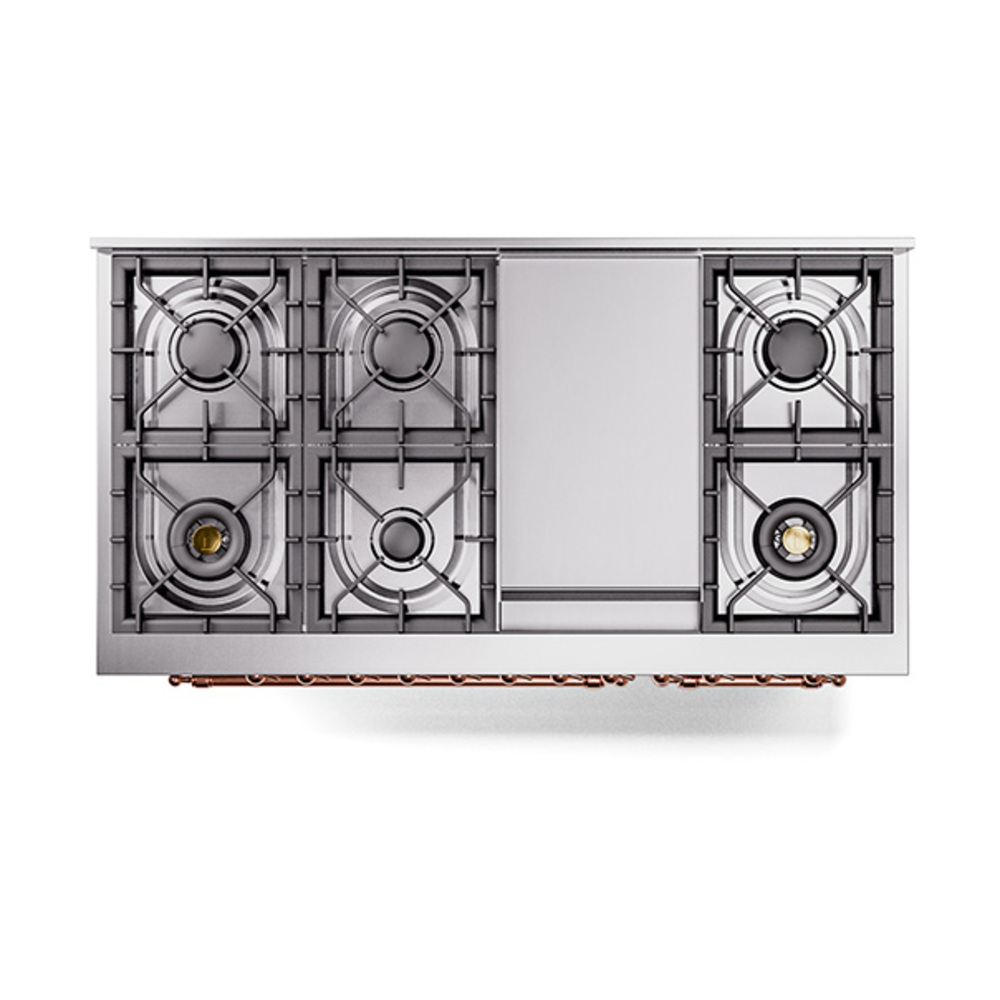 Nostalgie II 48 UP48FQNMPRAP Freestanding Dual Fuel Range with 8 Sealed Burners with Griddle Double Oven with Solid Door with Copper knobs UP48FQNMPRAPLP