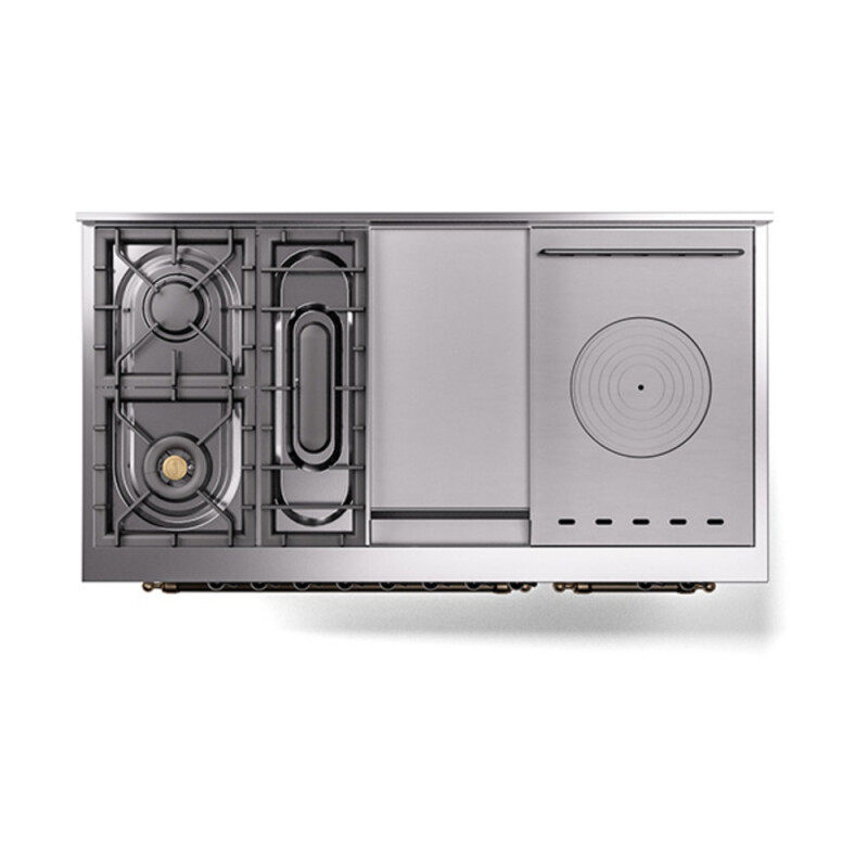 Nostalgie II 48 UP48FSQNMPRAB Freestanding Dual Fuel Range with 5 Sealed Burners with Griddle and French Top Double Oven with Solid Door with Bronze knobs UP48FSQNMPRABLP