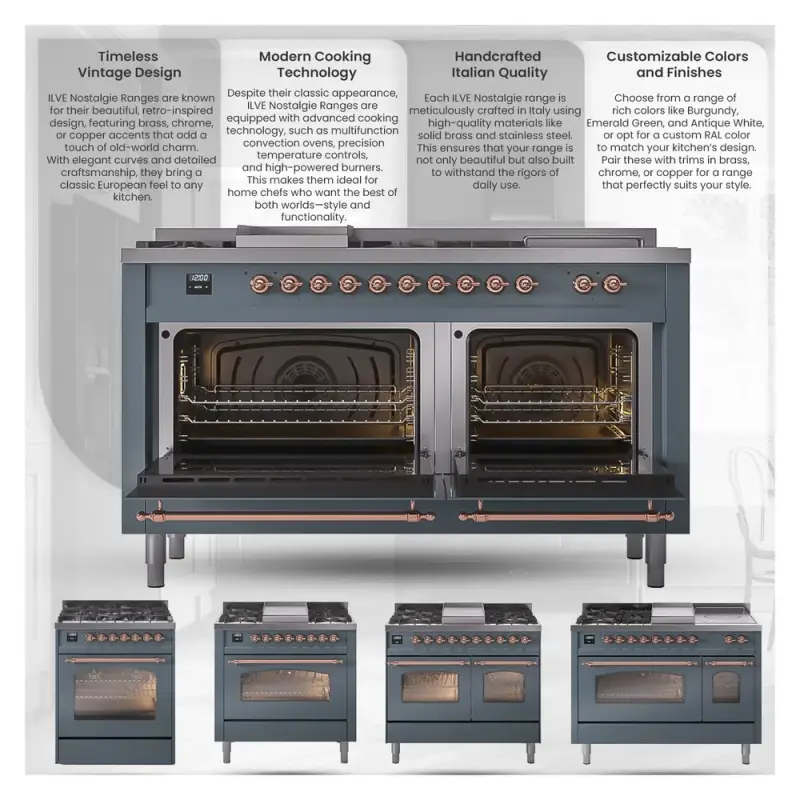 Nostalgie II 48 UP48FSQNMPRAB Freestanding Dual Fuel Range with 5 Sealed Burners with Griddle and French Top Double Oven with Solid Door with Bronze knobs UP48FSQNMPRABLP