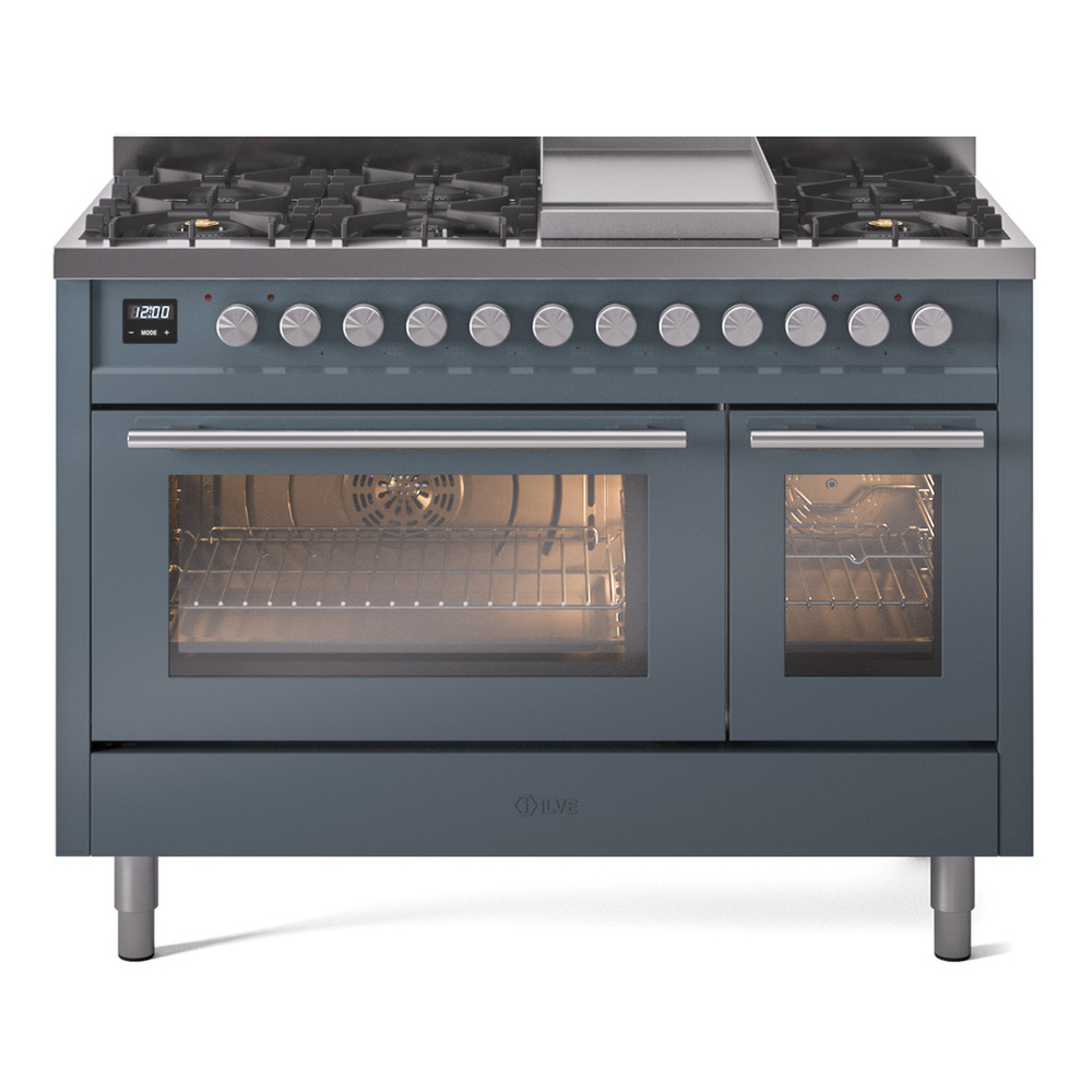 Professional Plus II 48 UP48FWMPBG Freestanding Dual Fuel Range with 8 Sealed Burners with Griddle Double Oven with Triple Glass Door with Stainless Steel knobs UP48FWMPBG