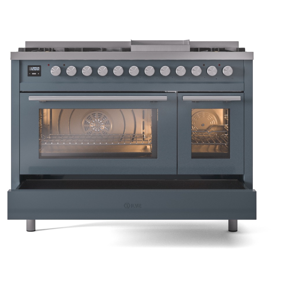 Professional Plus II 48 UP48FWMPBG Freestanding Dual Fuel Range with 8 Sealed Burners with Griddle Double Oven with Triple Glass Door with Stainless Steel knobs UP48FWMPBG