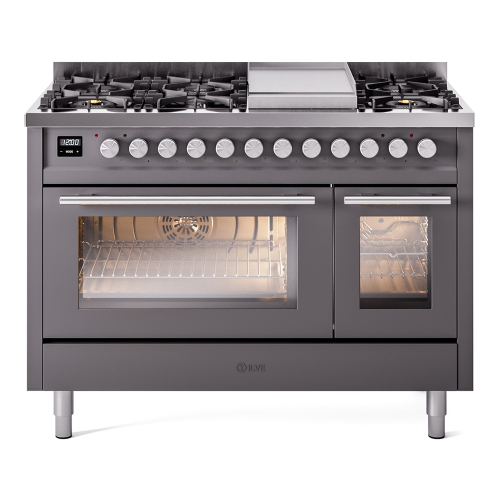 Professional Plus II 48 UP48FWMPMG Freestanding Dual Fuel Range with 8 Sealed Burners with Griddle Double Oven with Triple Glass Door with Stainless Steel knobs UP48FWMPMGLP