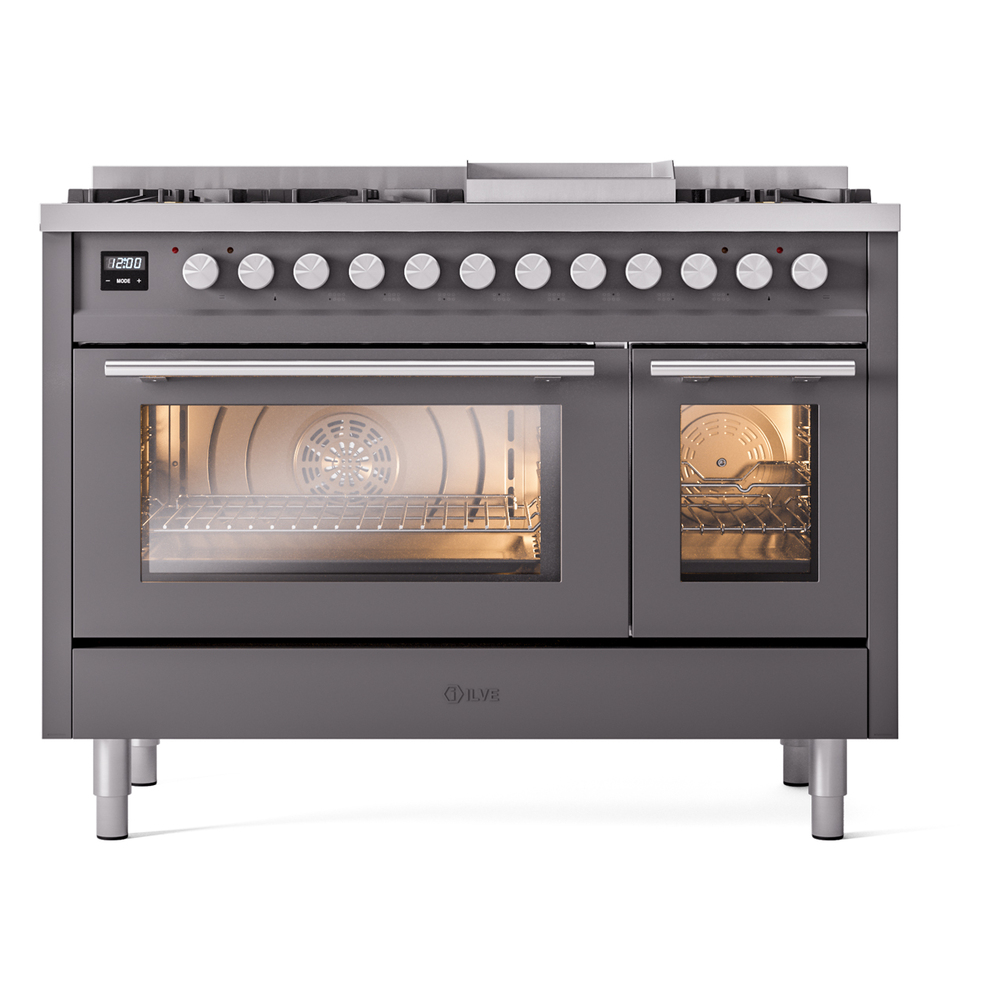 Professional Plus II 48 UP48FWMPMG Freestanding Dual Fuel Range with 8 Sealed Burners with Griddle Double Oven with Triple Glass Door with Stainless Steel knobs UP48FWMPMGLP