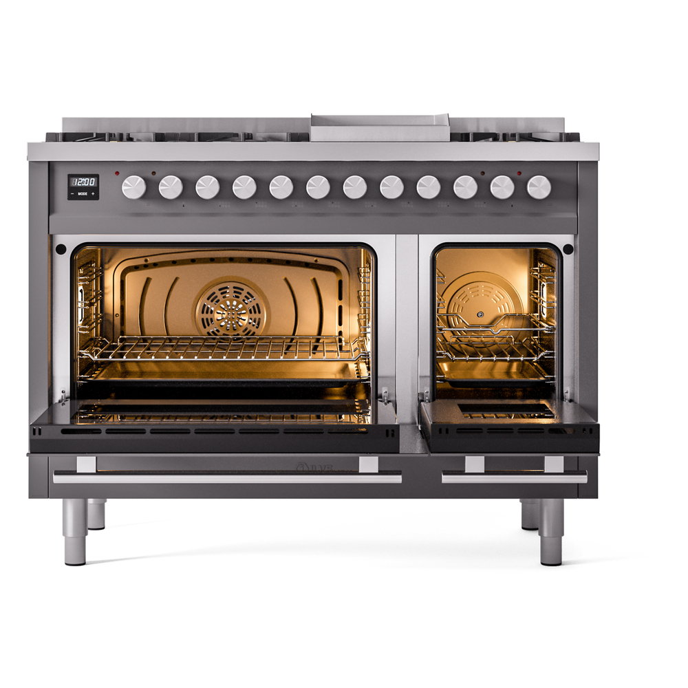 Professional Plus II 48 UP48FWMPMG Freestanding Dual Fuel Range with 8 Sealed Burners with Griddle Double Oven with Triple Glass Door with Stainless Steel knobs UP48FWMPMGLP