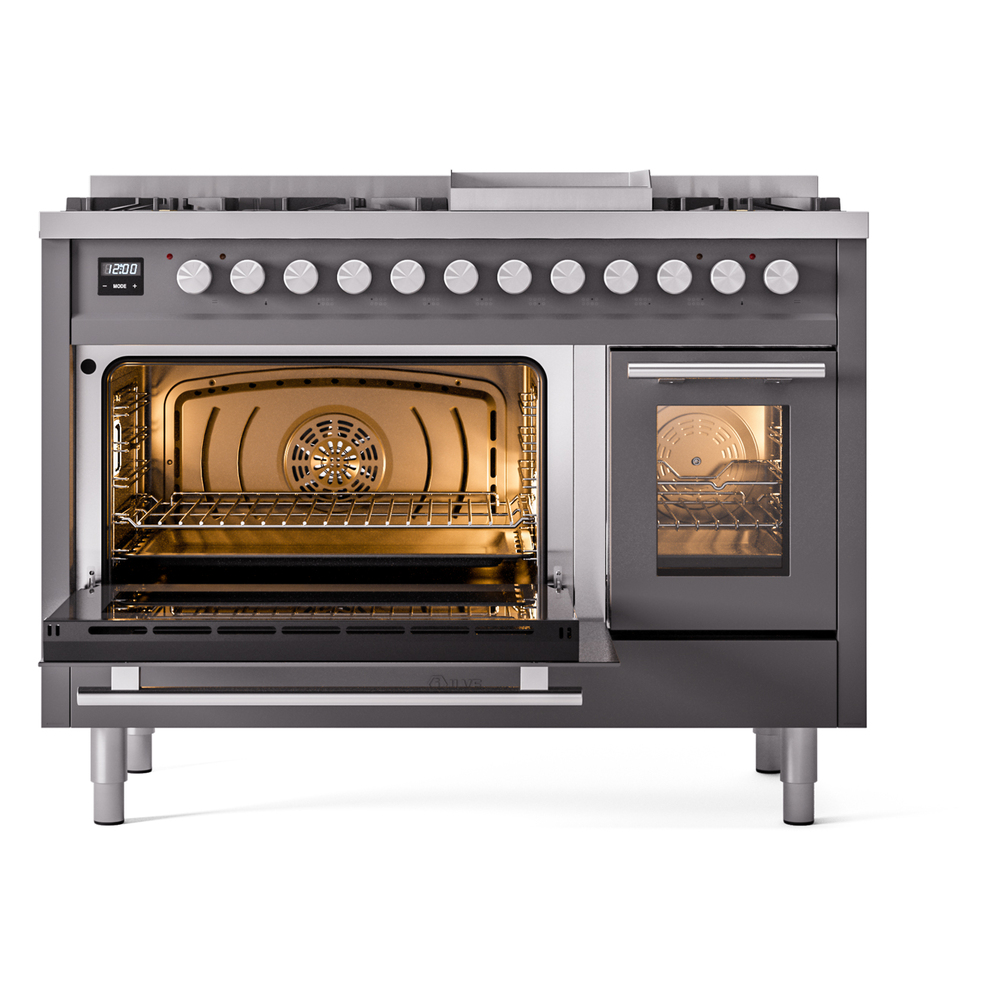 Professional Plus II 48 UP48FWMPMG Freestanding Dual Fuel Range with 8 Sealed Burners with Griddle Double Oven with Triple Glass Door with Stainless Steel knobs UP48FWMPMGLP