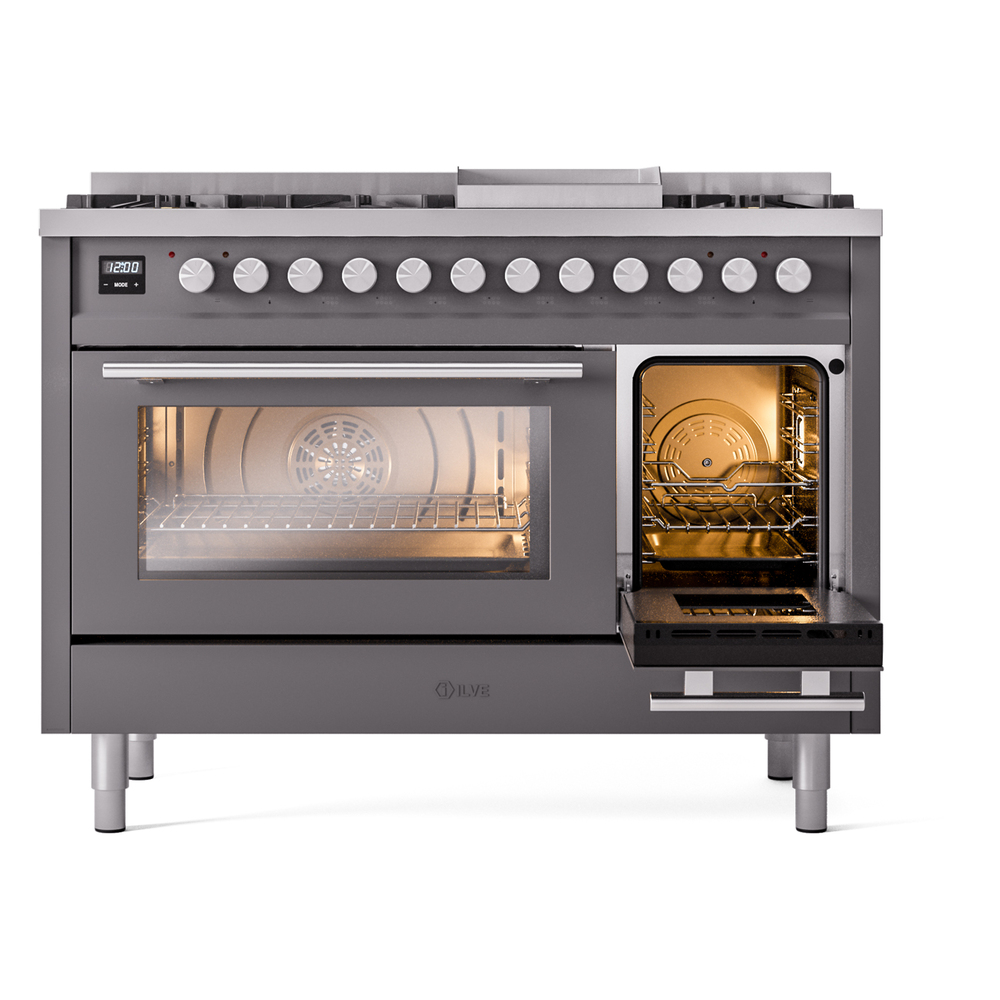 Professional Plus II 48 UP48FWMPMG Freestanding Dual Fuel Range with 8 Sealed Burners with Griddle Double Oven with Triple Glass Door with Stainless Steel knobs UP48FWMPMGLP