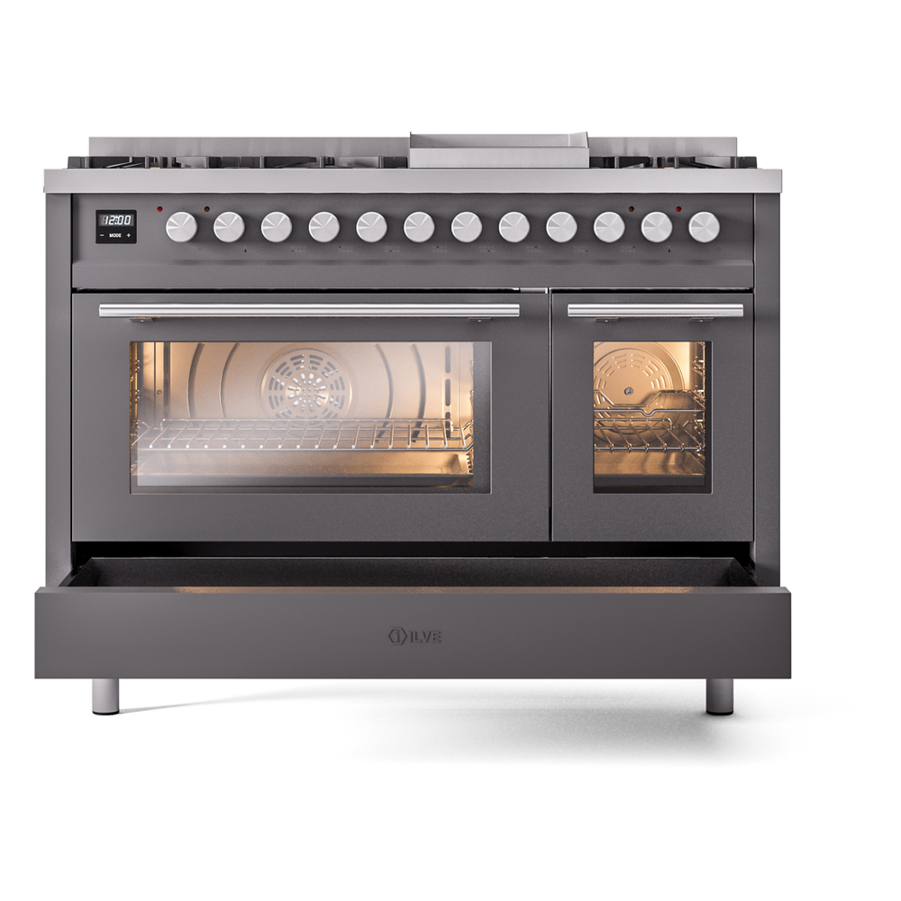 Professional Plus II 48 UP48FWMPMG Freestanding Dual Fuel Range with 8 Sealed Burners with Griddle Double Oven with Triple Glass Door with Stainless Steel knobs UP48FWMPMGLP