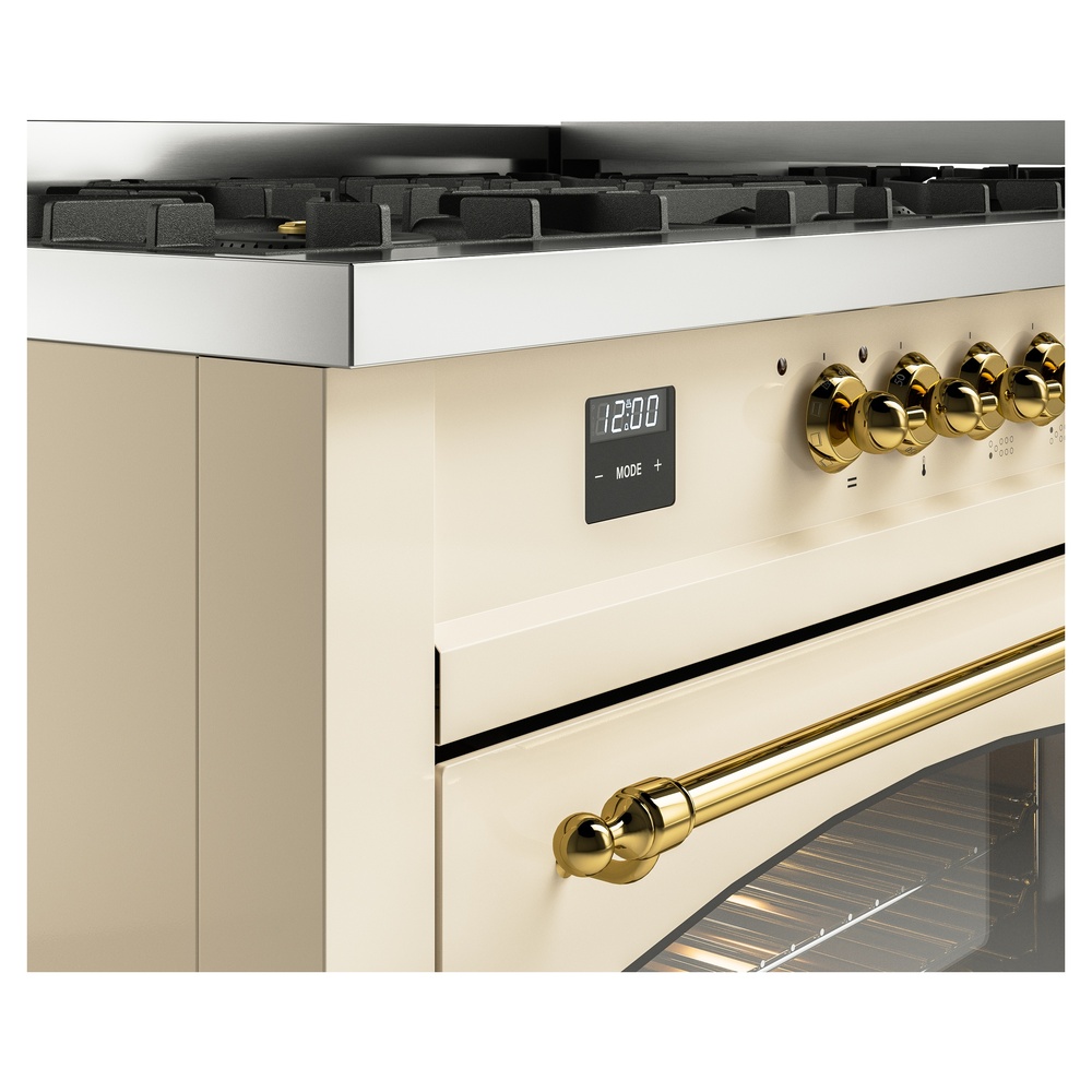 Nostalgie II 60 UP60FNMPAWG Freestanding Dual Fuel Range with 9 Sealed Burners with Griddle Double Oven with Triple Glass Door with Brass knobs UP60FNMPAWGLP