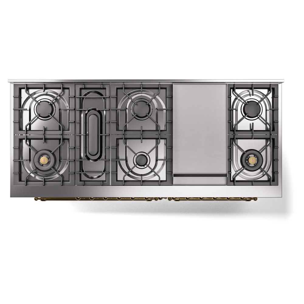 Nostalgie II 60 UP60FNMPAWG Freestanding Dual Fuel Range with 9 Sealed Burners with Griddle Double Oven with Triple Glass Door with Brass knobs UP60FNMPAWGLP