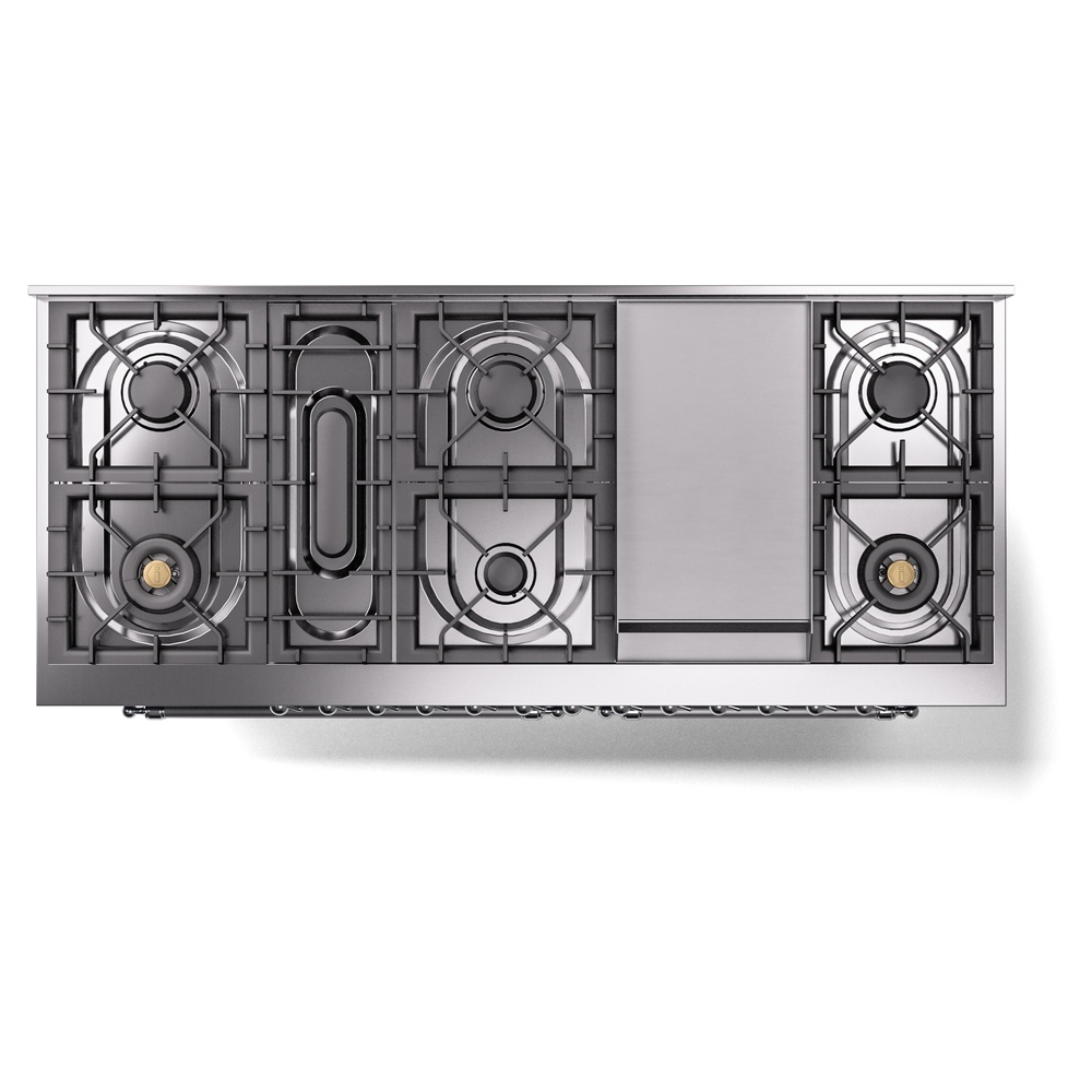 Nostalgie II 60 UP60FNMPBGC Freestanding Dual Fuel Range with 9 Sealed Burners with Griddle Double Oven with Triple Glass Door with Chrome knobs UP60FNMPBGCLP