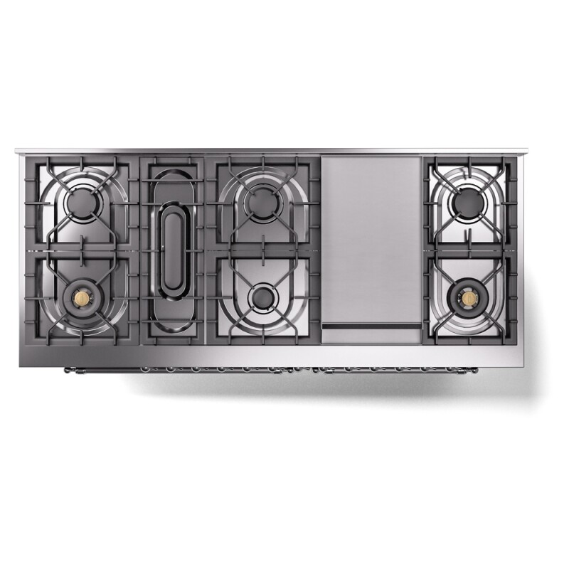 Nostalgie II 60 UP60FNMPBUC Freestanding Dual Fuel Range with 9 Sealed Burners with Griddle Double Oven with Triple Glass Door with Chrome knobs UP60FNMPBUCLP