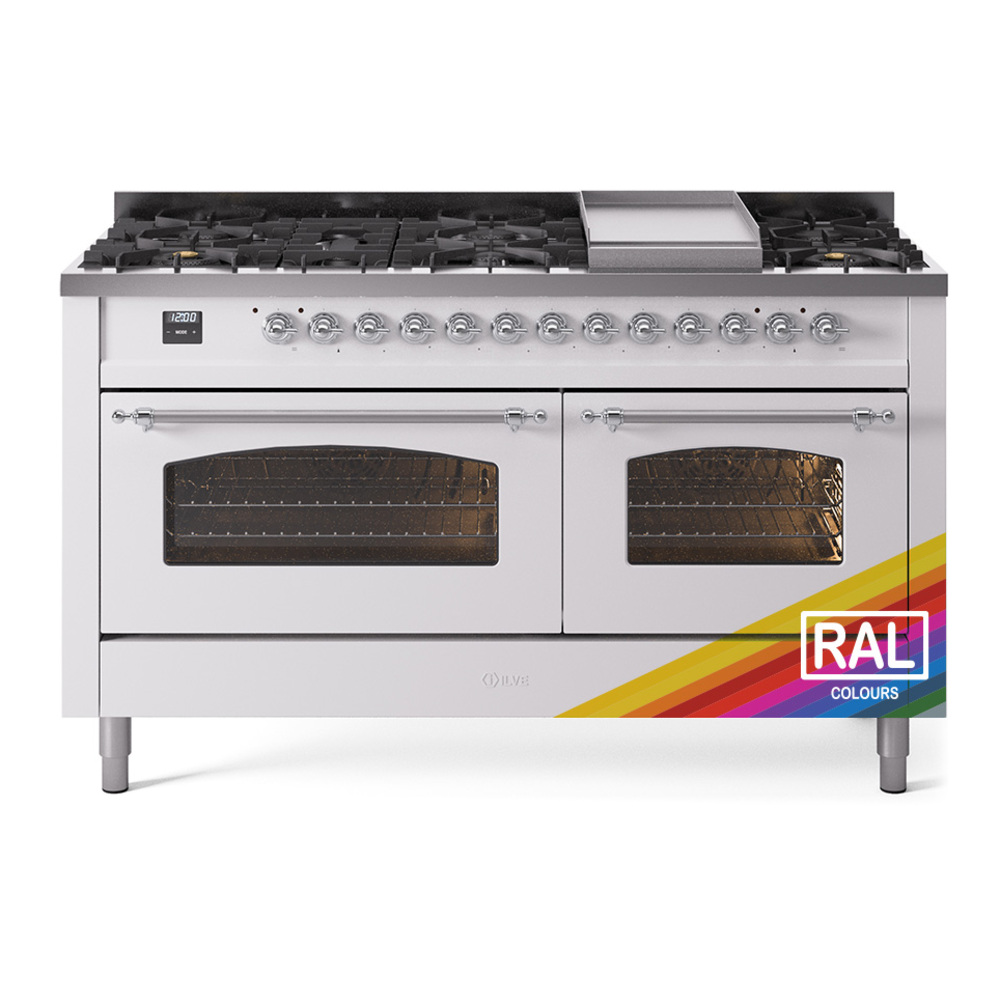 Nostalgie II 60 UP60FNMPRAC Freestanding Dual Fuel Range with 9 Sealed Burners with Griddle Double Oven with Triple Glass Door with Chrome knobs UP60FNMPRACLP