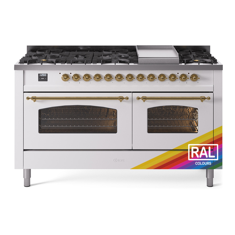 Nostalgie II 60 UP60FNMPRAG Freestanding Dual Fuel Range with 9 Sealed Burners with Griddle Double Oven with Triple Glass Door with Brass knobs UP60FNMPRAGLP