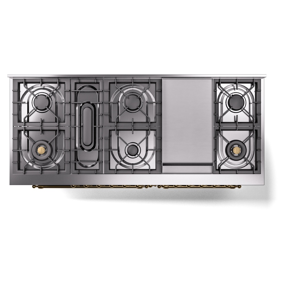 Nostalgie II 60 UP60FNMPRAG Freestanding Dual Fuel Range with 9 Sealed Burners with Griddle Double Oven with Triple Glass Door with Brass knobs UP60FNMPRAGLP