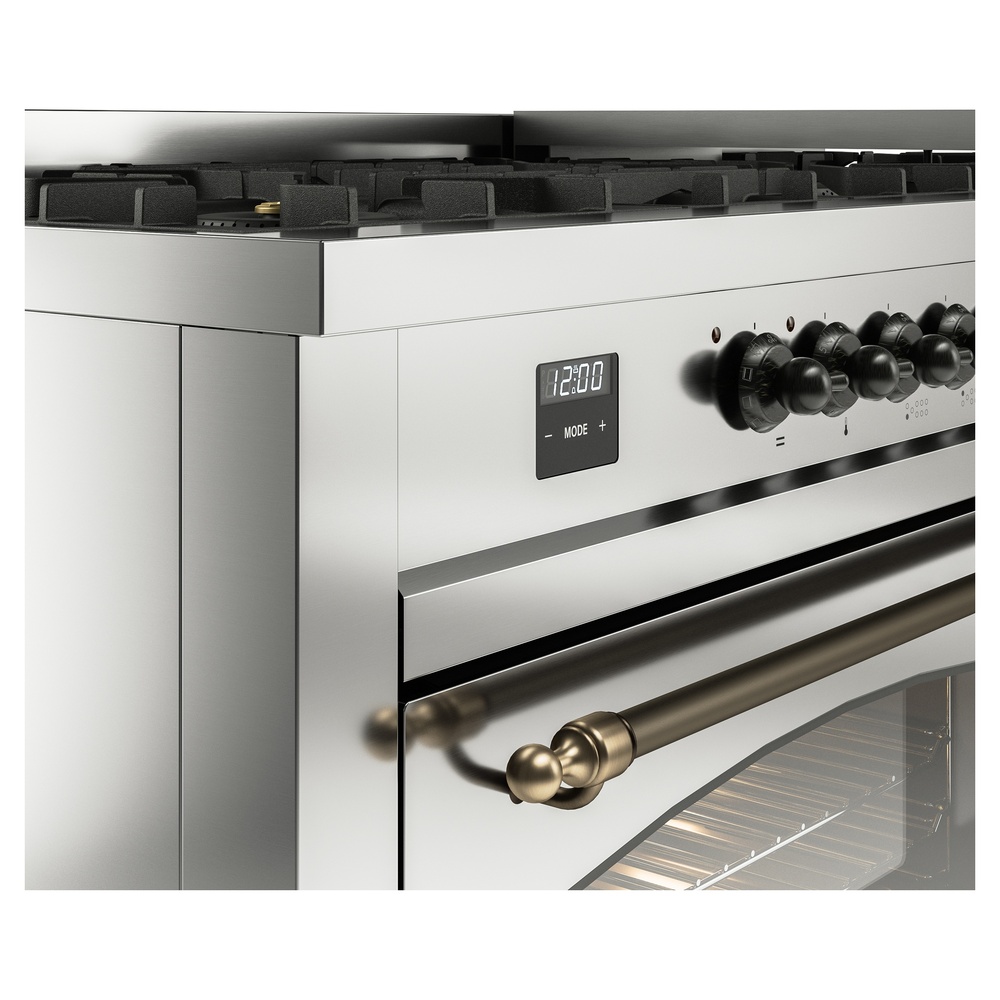 Nostalgie II 60 UP60FNMPSSB Freestanding Dual Fuel Range with 9 Sealed Burners with Griddle Double Oven with Triple Glass Door with Bronze knobs UP60FNMPSSBLP