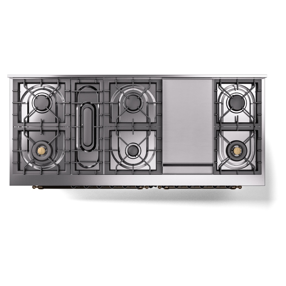 Nostalgie II 60 UP60FNMPSSB Freestanding Dual Fuel Range with 9 Sealed Burners with Griddle Double Oven with Triple Glass Door with Bronze knobs UP60FNMPSSBLP