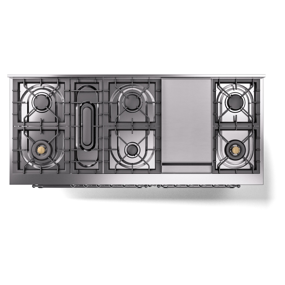 Nostalgie II 60 UP60FNMPSSC Freestanding Dual Fuel Range with 9 Sealed Burners with Griddle Double Oven with Triple Glass Door with Chrome knobs UP60FNMPSSCLP