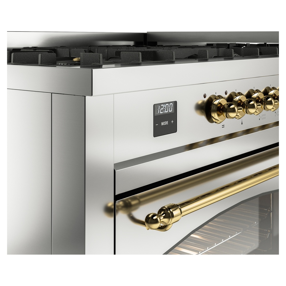 Nostalgie II 60 UP60FNMPSSG Freestanding Dual Fuel Range with 9 Sealed Burners with Griddle Double Oven with Triple Glass Door with Brass knobs UP60FNMPSSGLP