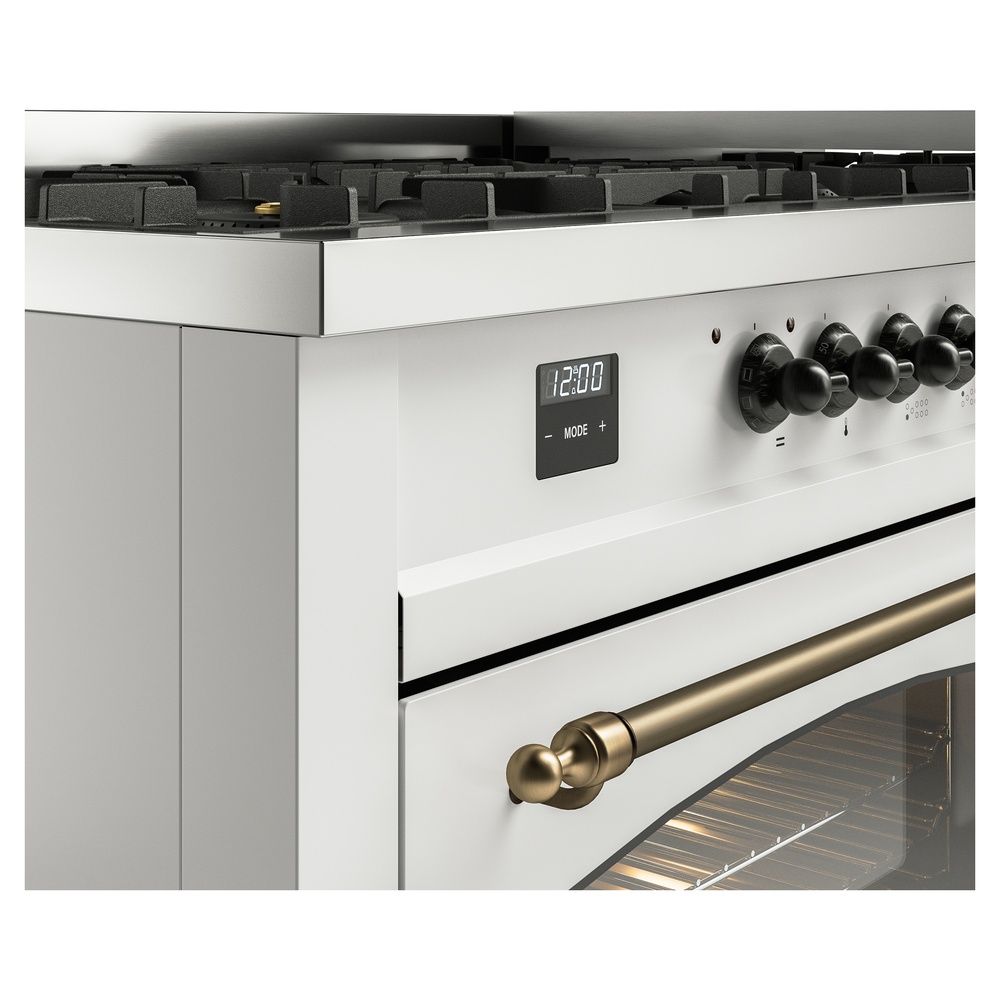 Nostalgie II 60 UP60FNMPWHB Freestanding Dual Fuel Range with 9 Sealed Burners with Griddle Double Oven with Triple Glass Door with Bronze knobs UP60FNMPWHB