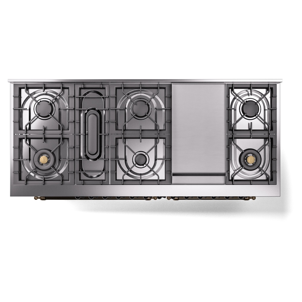 Nostalgie II 60 UP60FNMPWHB Freestanding Dual Fuel Range with 9 Sealed Burners with Griddle Double Oven with Triple Glass Door with Bronze knobs UP60FNMPWHB