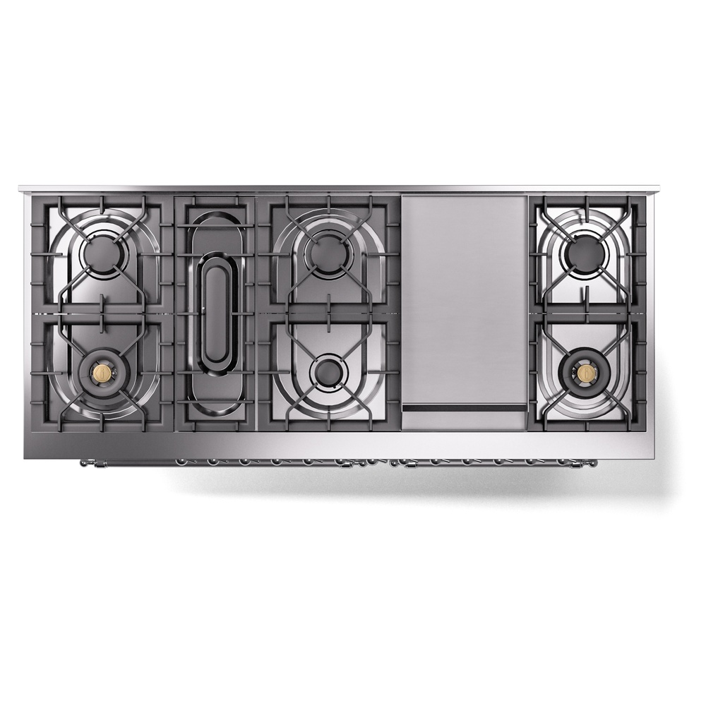 Nostalgie II 60 UP60FNMPWHC Freestanding Dual Fuel Range with 9 Sealed Burners with Griddle Double Oven with Triple Glass Door with Chrome knobs UP60FNMPWHC