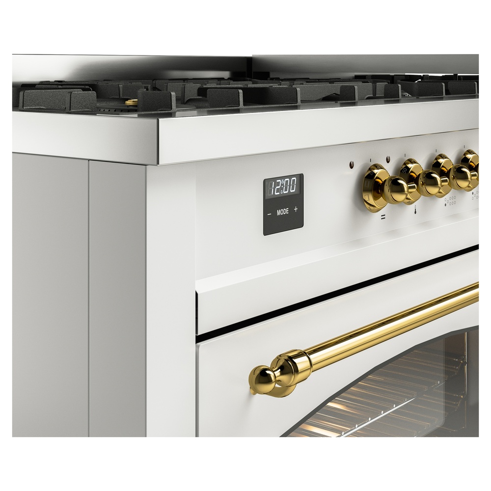 Nostalgie II 60 UP60FNMPWHG Freestanding Dual Fuel Range with 9 Sealed Burners with Griddle Double Oven with Triple Glass Door with Brass knobs UP60FNMPWHGLP
