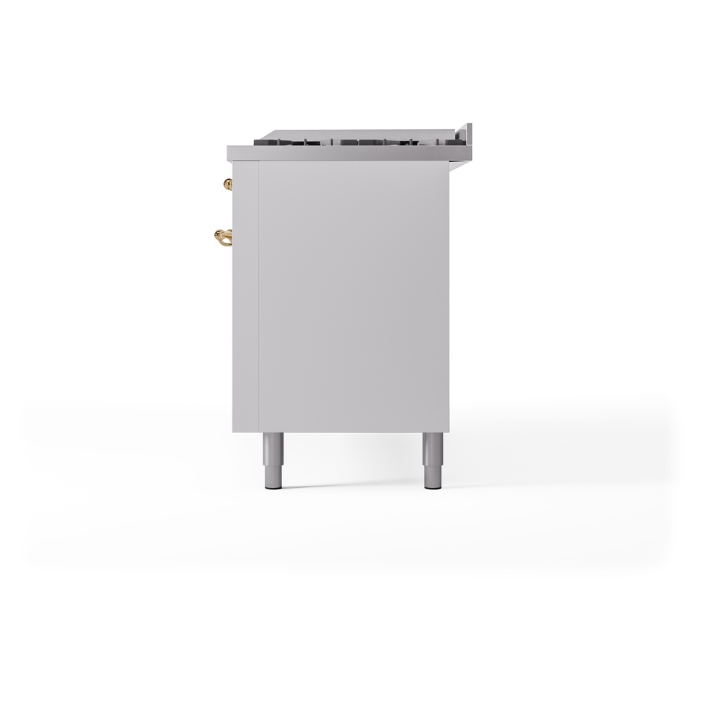 Nostalgie II 60 UP60FNMPWHG Freestanding Dual Fuel Range with 9 Sealed Burners with Griddle Double Oven with Triple Glass Door with Brass knobs UP60FNMPWHGLP