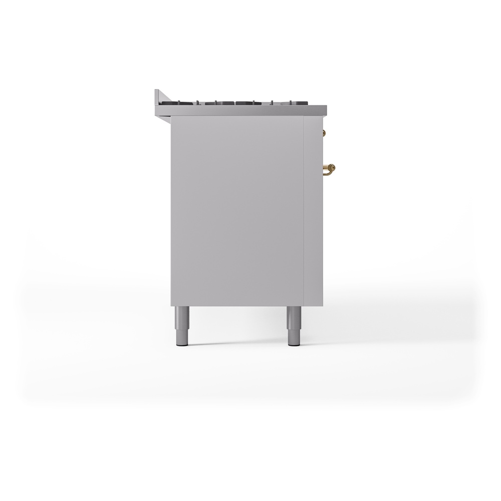Nostalgie II 60 UP60FNMPWHG Freestanding Dual Fuel Range with 9 Sealed Burners with Griddle Double Oven with Triple Glass Door with Brass knobs UP60FNMPWHG