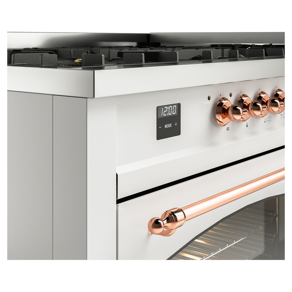 Nostalgie II 60 UP60FNMPWHP Freestanding Dual Fuel Range with 9 Sealed Burners with Griddle Double Oven with Triple Glass Door with Copper knobs UP60FNMPWHP