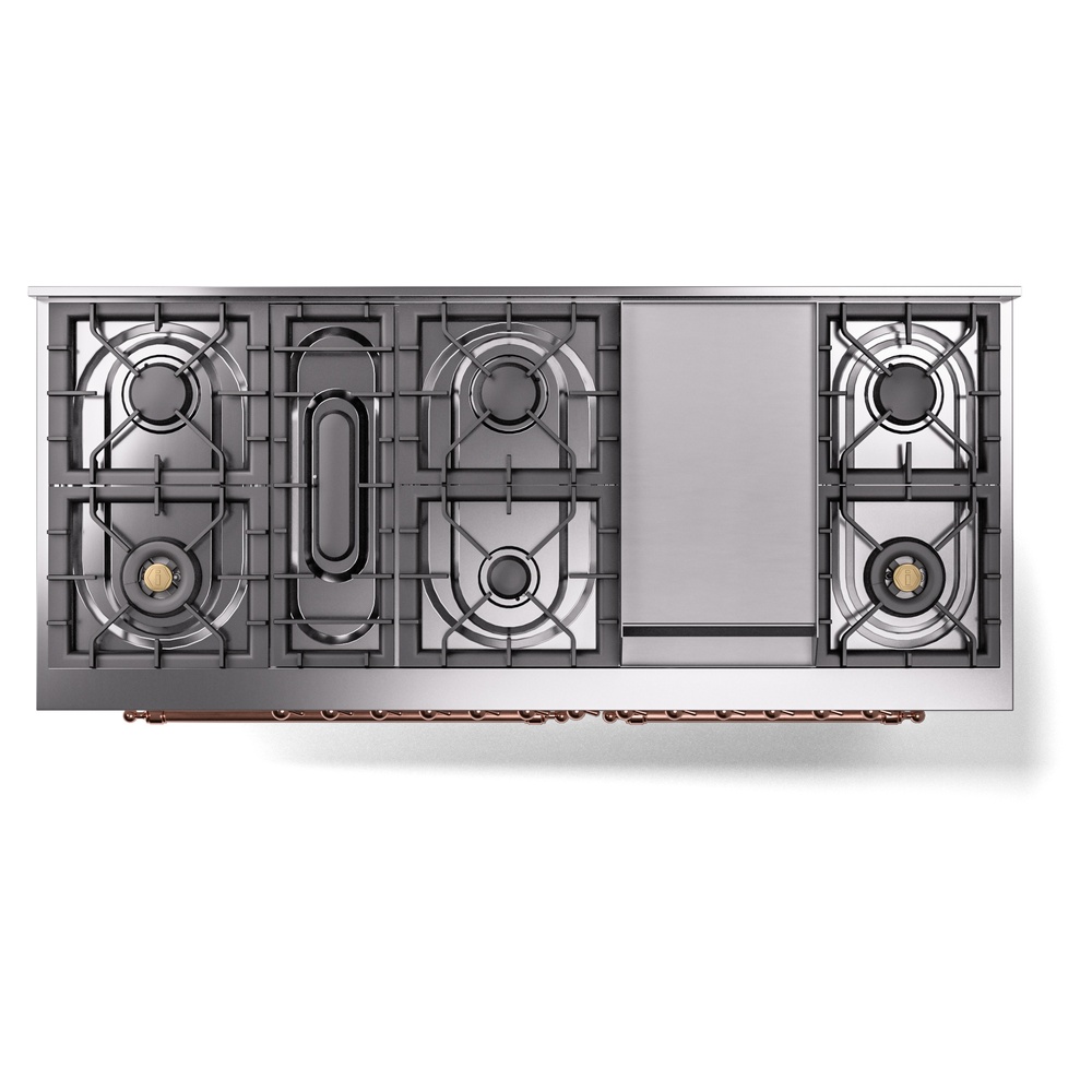 Nostalgie II 60 UP60FNMPWHP Freestanding Dual Fuel Range with 9 Sealed Burners with Griddle Double Oven with Triple Glass Door with Copper knobs UP60FNMPWHP