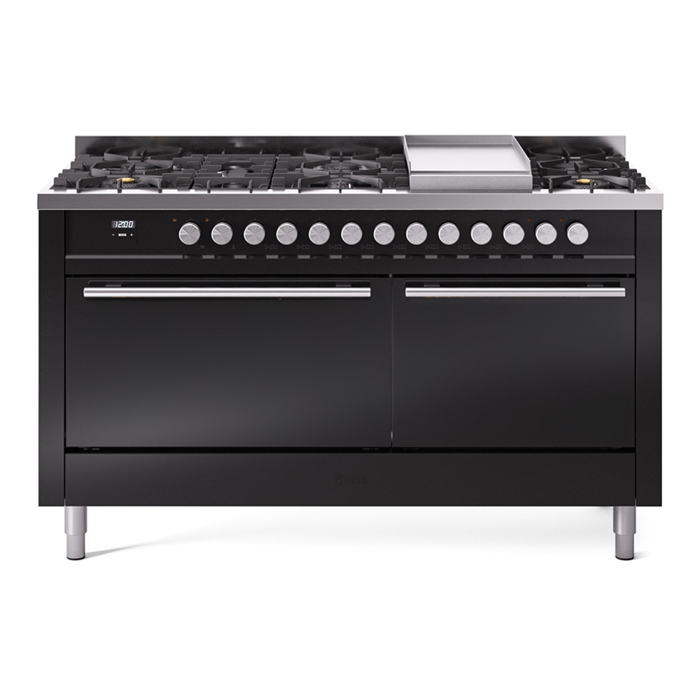 Professional Plus II 60 UP60FQMPBK Freestanding Dual Fuel Range with 9 Sealed Burners with Griddle Double Oven with Solid Door with Stainless Steel knobs UP60FQMPBKLP