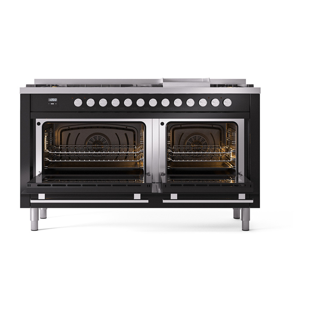 Professional Plus II 60 UP60FQMPBK Freestanding Dual Fuel Range with 9 Sealed Burners with Griddle Double Oven with Solid Door with Stainless Steel knobs UP60FQMPBKLP