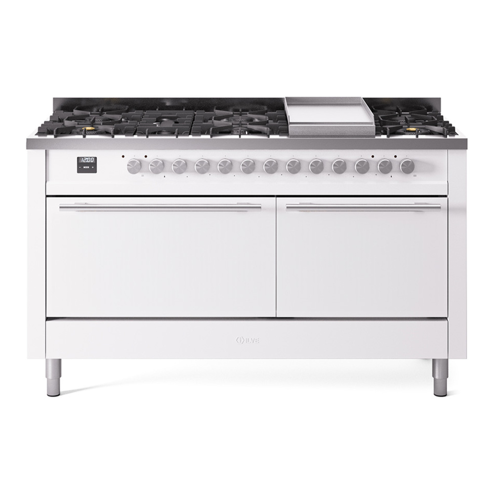 Professional Plus II 60 UP60FQMPWH Freestanding Dual Fuel Range with 9 Sealed Burners with Griddle Double Oven with Solid Door with Stainless Steel knobs UP60FQMPWHLP