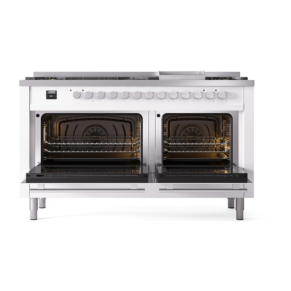 Professional Plus II 60 UP60FQMPWH Freestanding Dual Fuel Range with 9 Sealed Burners with Griddle Double Oven with Solid Door with Stainless Steel knobs UP60FQMPWHLP